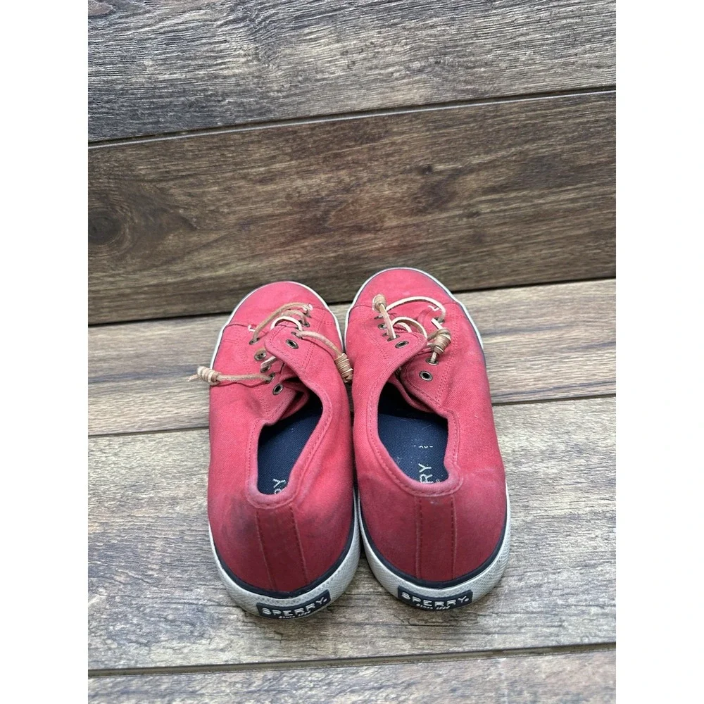 Womens Sperry Top-Sider Classic‎ Red Canvas Leather Laces Boat Shoes Flats Sz 10